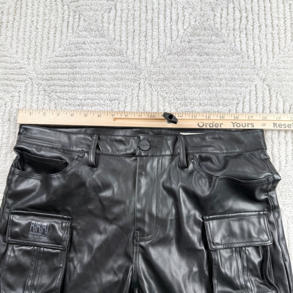 Smoke Rise Cargo Pants Mens 34x36 Black Faux Leather Tech Stacked Goth Moto Long - Picture 5 of 13
